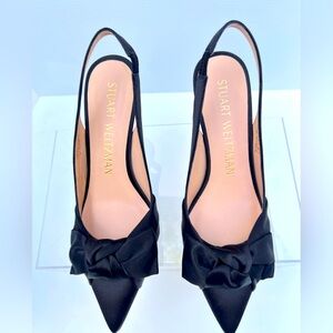 Stuart Weitzman Black Satin Slingback Heels 3” heel